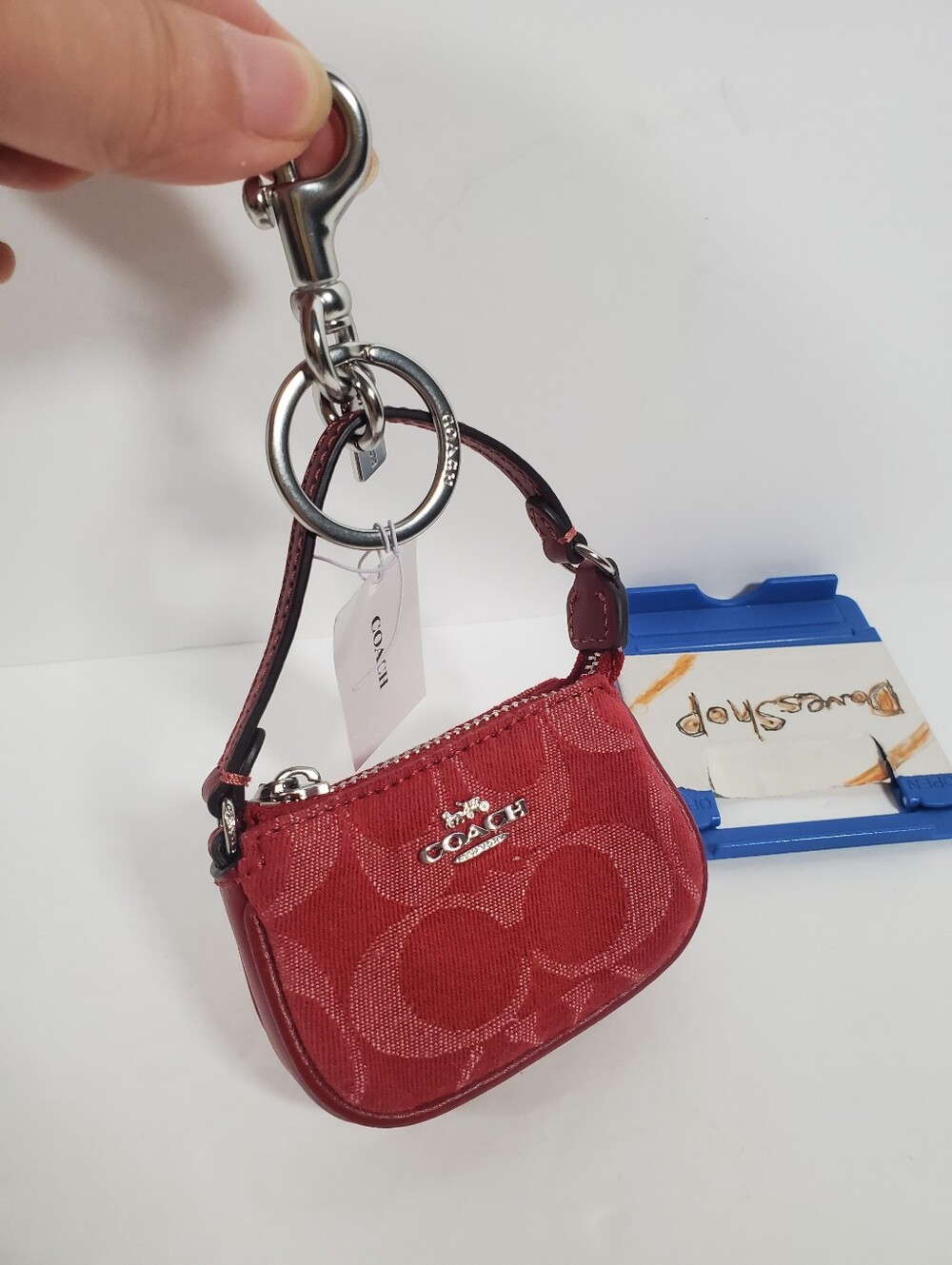 NWT Coach Mini Nolita Bag Charm In Signature Denim Silver/True Red CDB23